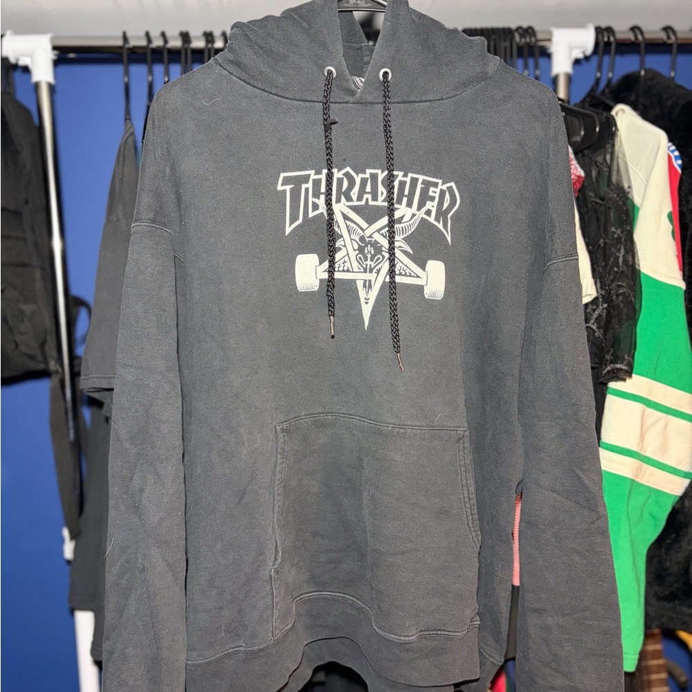 Y2K Thrasher 666 Black Pullover Hoodie Size L